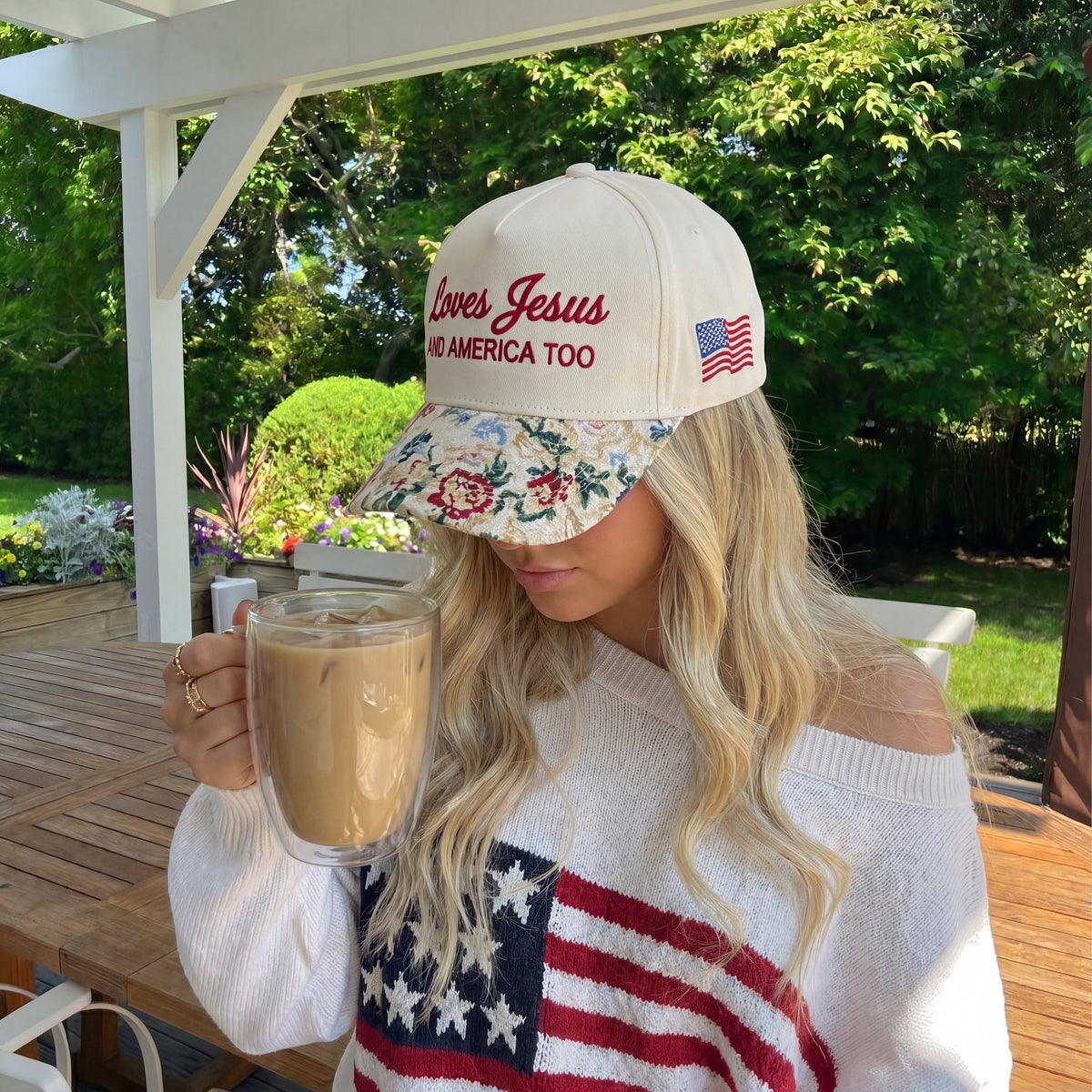 Love Jesus And America Too FLoral Hat